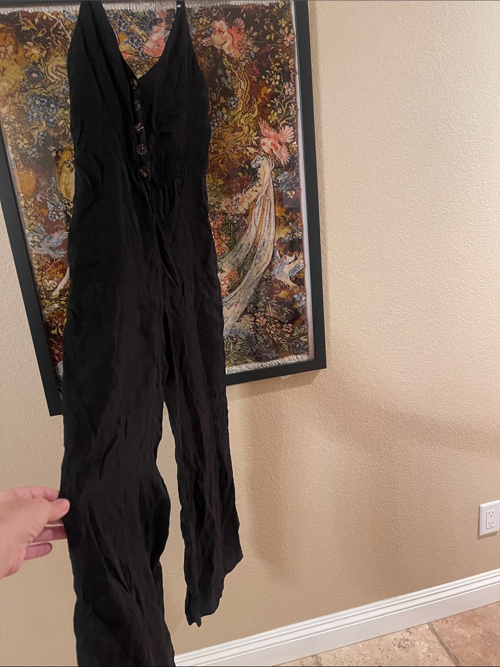 Zara Black V-Neck Button-Front Jumpsuit